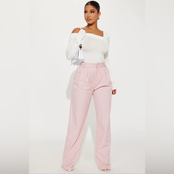 Pants - High-waisted Wide leg Pinstriped Trousers 1346